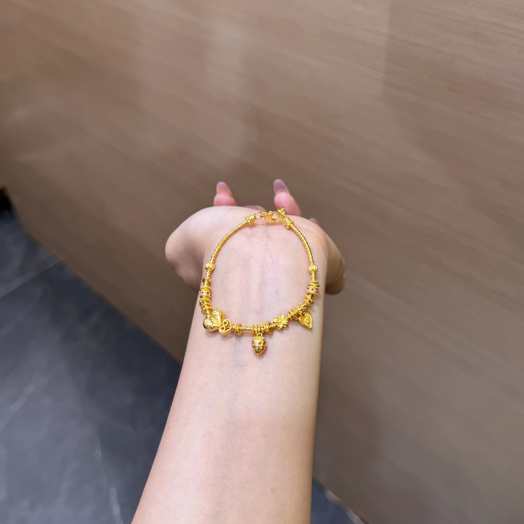 【菠萝珠宝】足金999 时尚简约屁桃爱心提溜手链 金重：15.47克