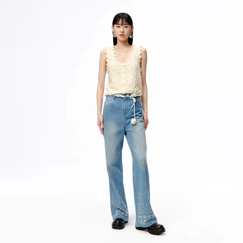 XIAOLI筱李 24早秋新品撞色针织马甲背心 米色/粉色/蓝色