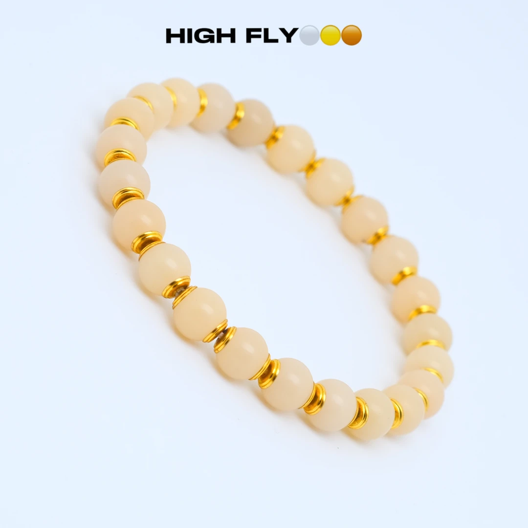 菩提根｜8*8圆珠印尼进口天然黄铜镶嵌奶白色菩提手串