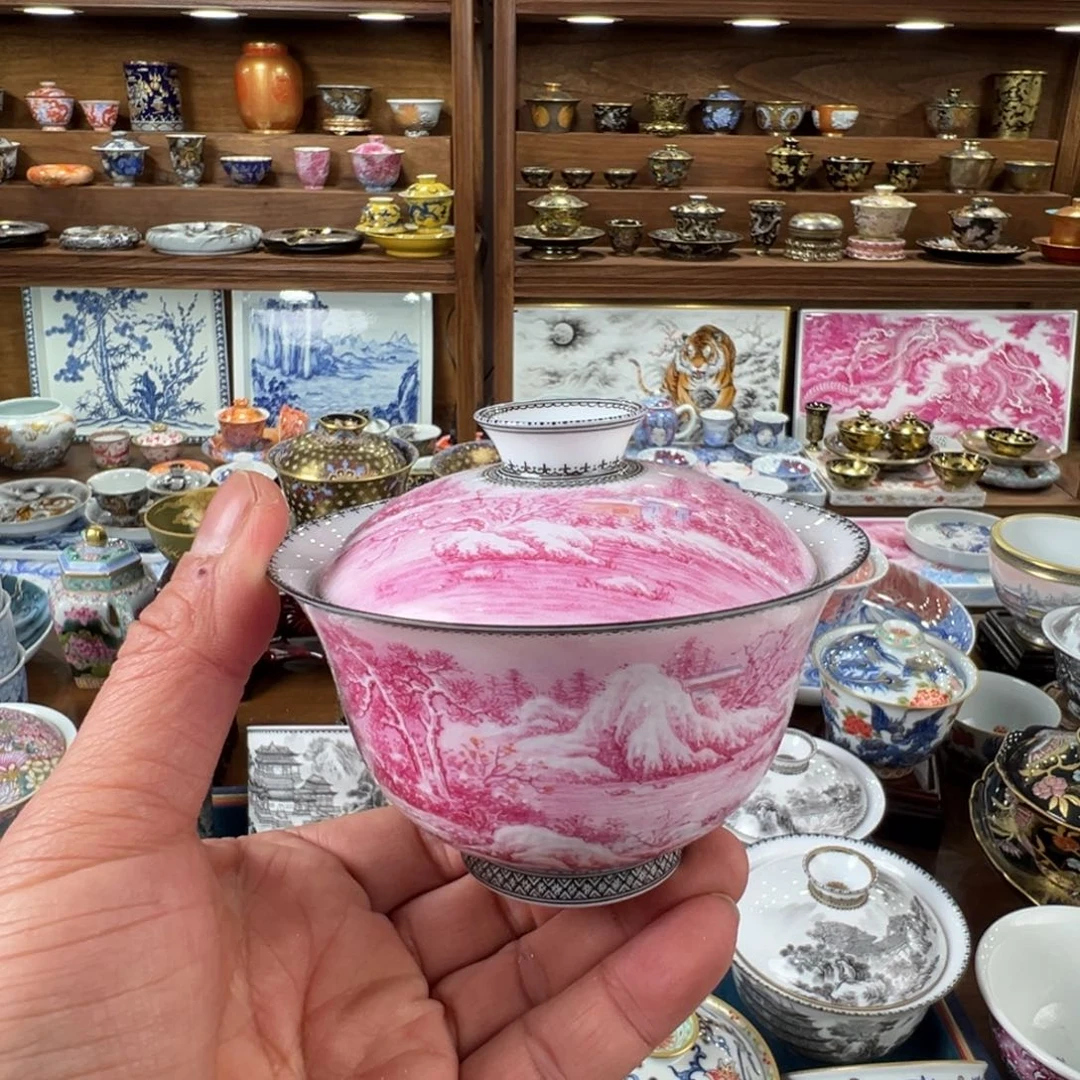 宝石红雪景盖碗盖碗