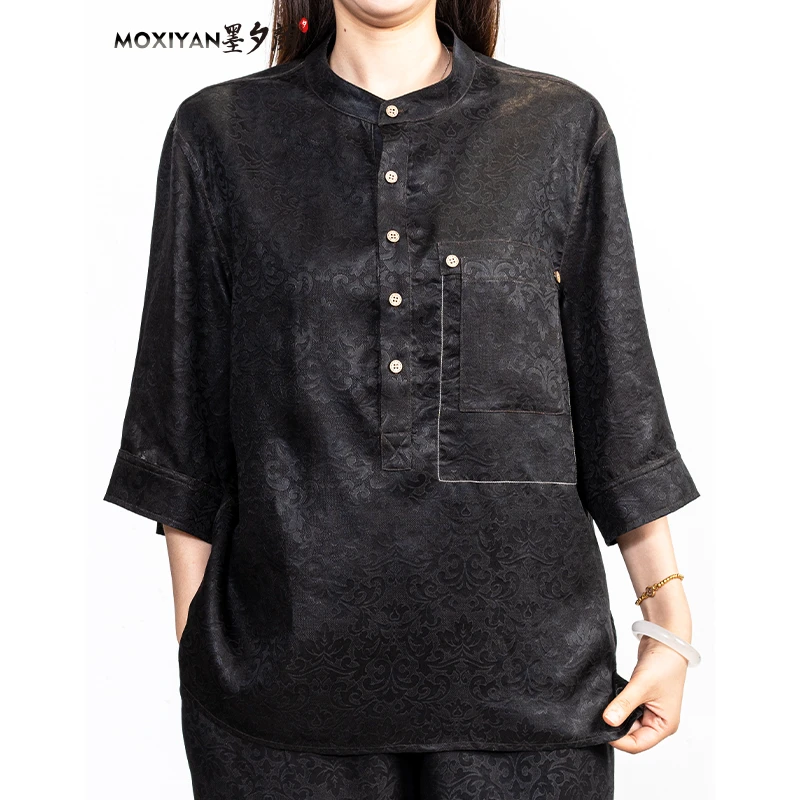 【墨夕颜】2025新款桑蚕丝  暮云归 满罗立领短袖-MH-876