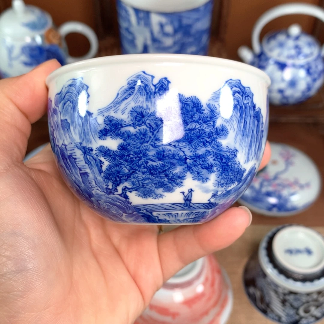 手工手绘山水缸杯