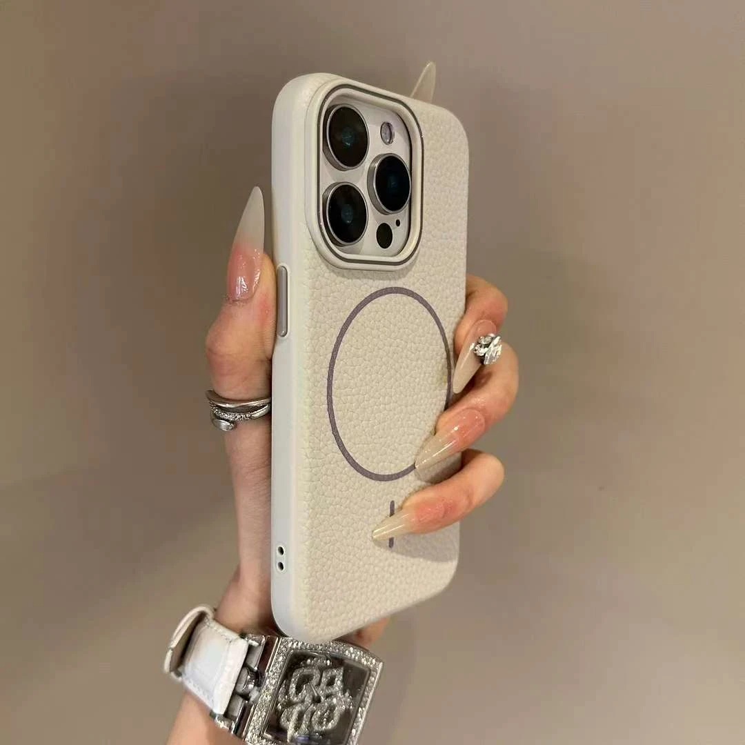 新款适用苹果16promax磁吸手机壳荔枝纹磨砂高级感15全包14防摔13