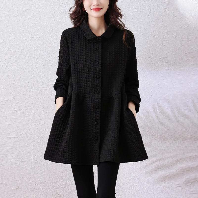 黑色长袖衬衫外套女2024秋冬新款大码宽松休闲显瘦减龄气质上衣