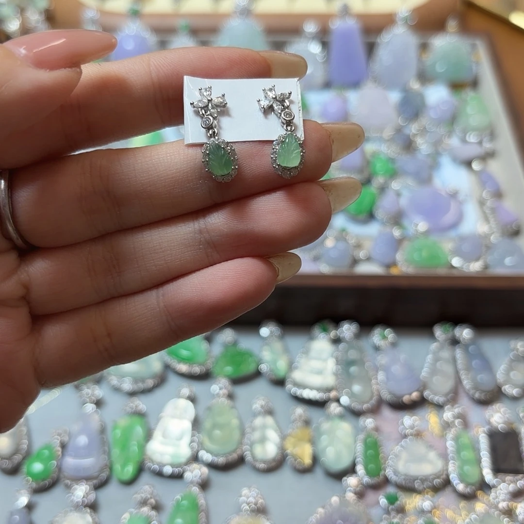 翡翠银S925镶嵌耳钉