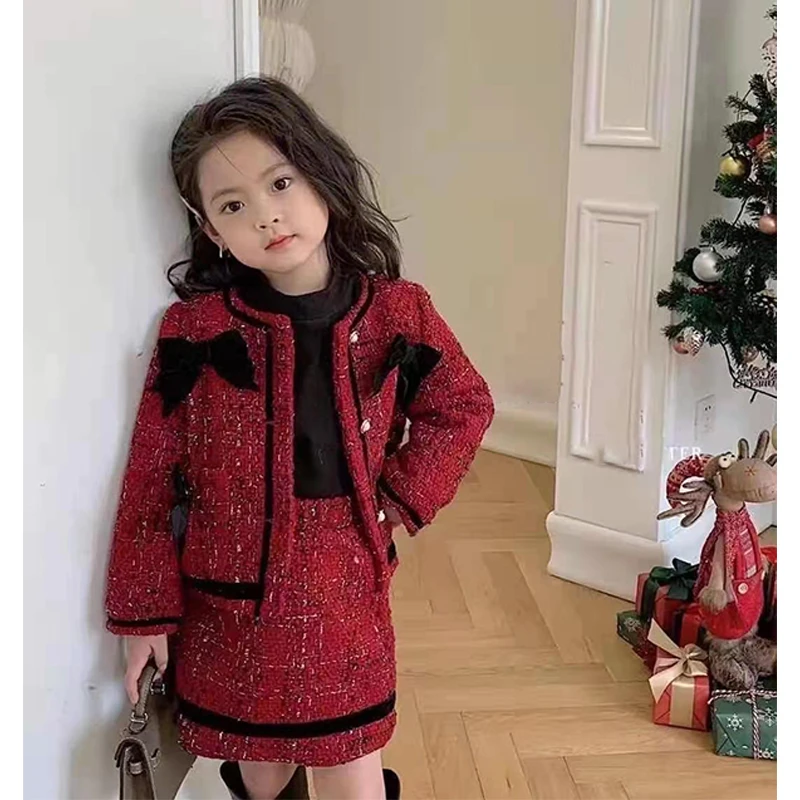 韩韩定制N女童套装裙洋气毛呢外套冬季时髦两件套中小童FWT717