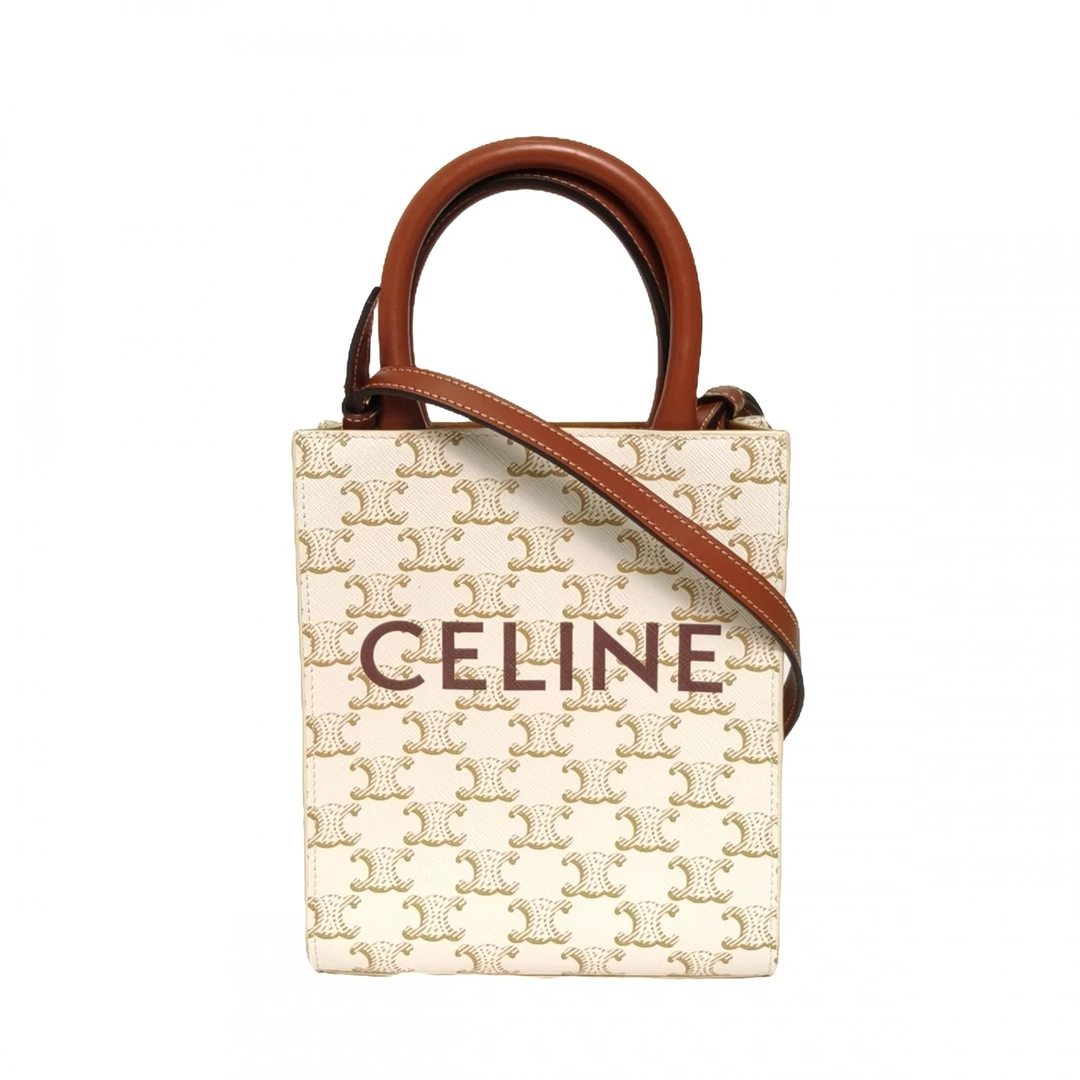 99新 Celine/思琳 【娇】竖款手袋 凯旋门印花 白色 人造革 825138