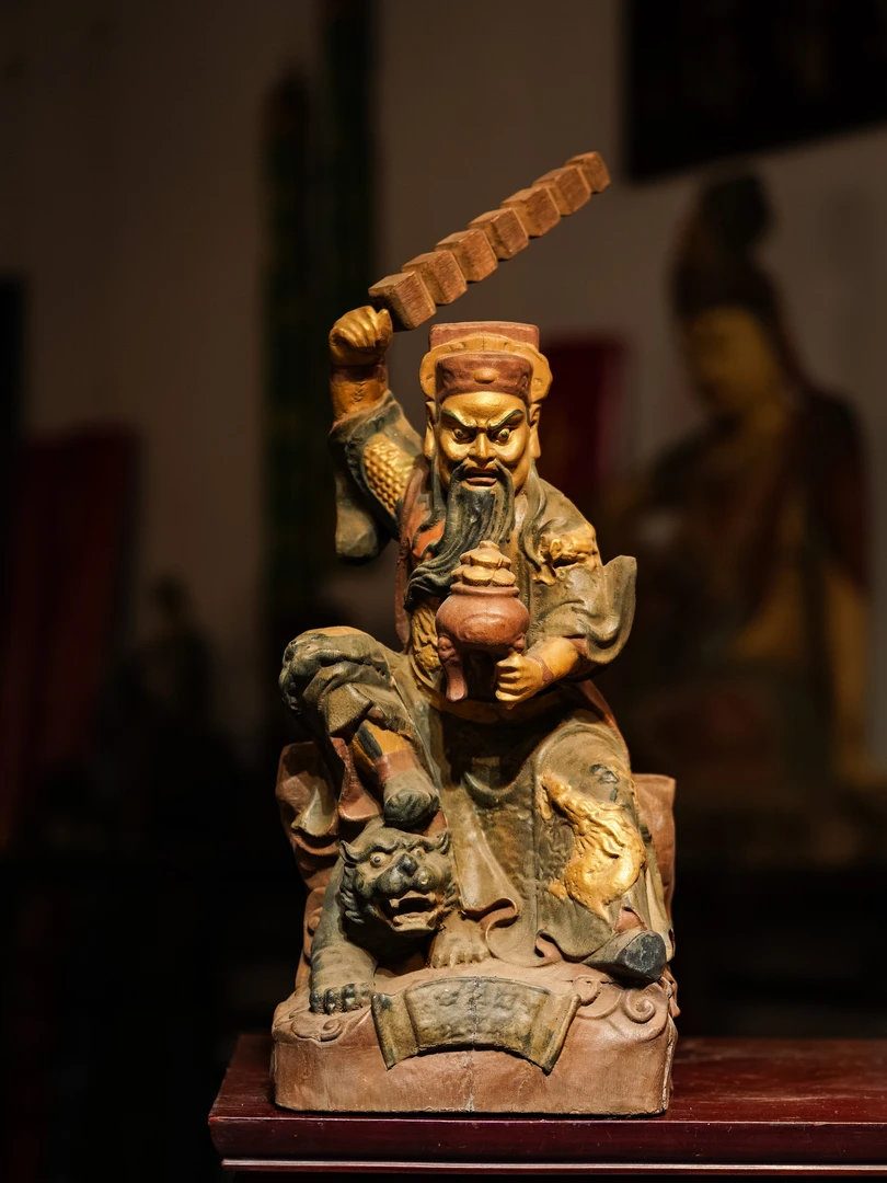 矿物彩武财神赵公明造像居家茶室装饰摆件布置