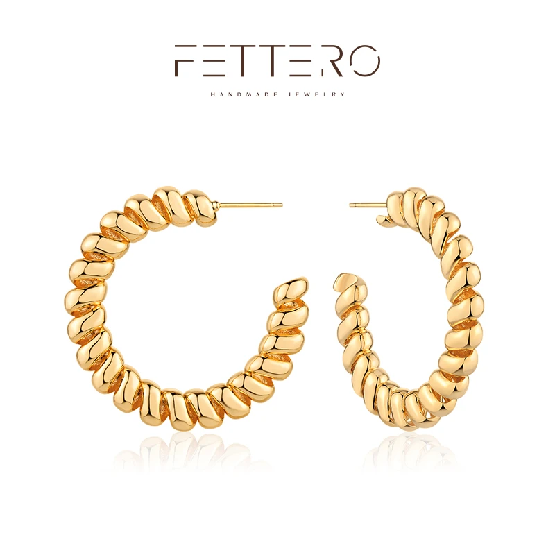 fettero 铜合金耳饰 【金色压扁手绳圈耳钉】气质简约