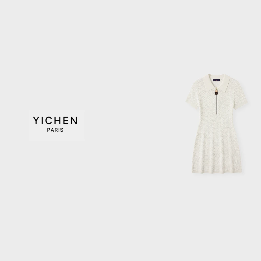 YC 浮雕提花图案半拉链翻领针织连衣裙-6290