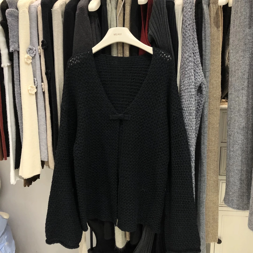 桃子自制 9062 纯色一粒扣针织上衣