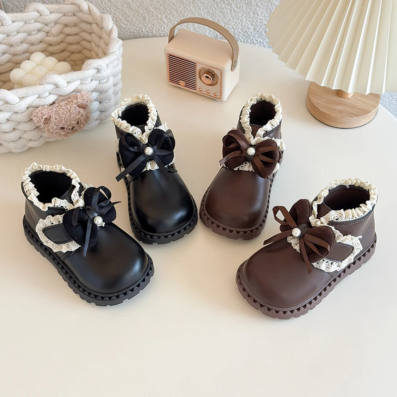 ABC 女童韩版小皮鞋秋冬女宝宝蝴蝶结新款软底小童公主鞋单鞋子潮