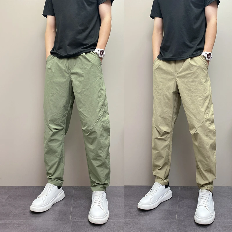 夏季薄款潮流韩版痞帅宽松弯刀裤男士直筒阔腿裤纯色青年男士长裤