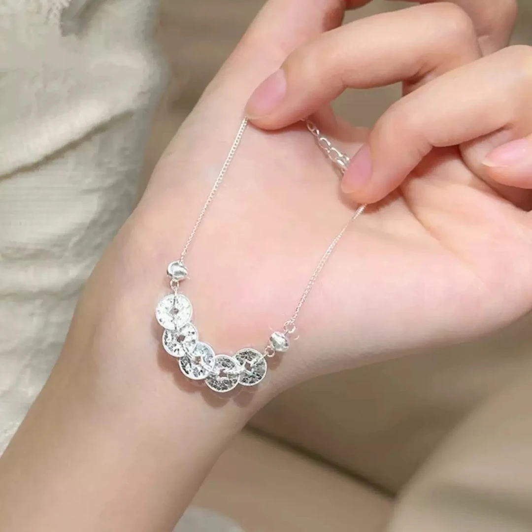 足银布艺手链 碎冰冰五帝钱手链【S-1097】