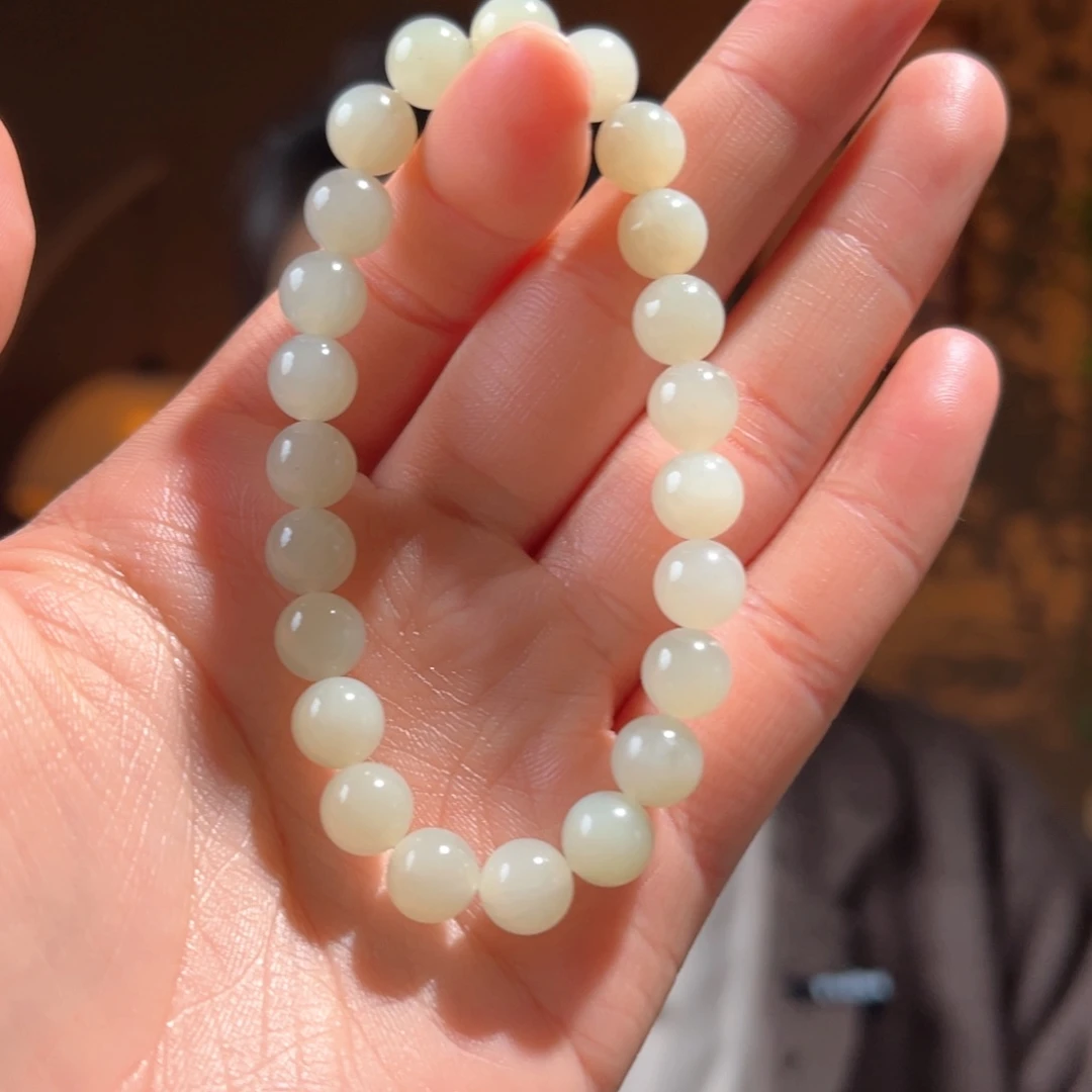 未镶嵌手串和田玉新疆且末青白8mm88