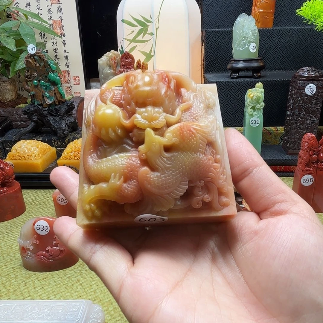 印石寿山石龙凤墩子8