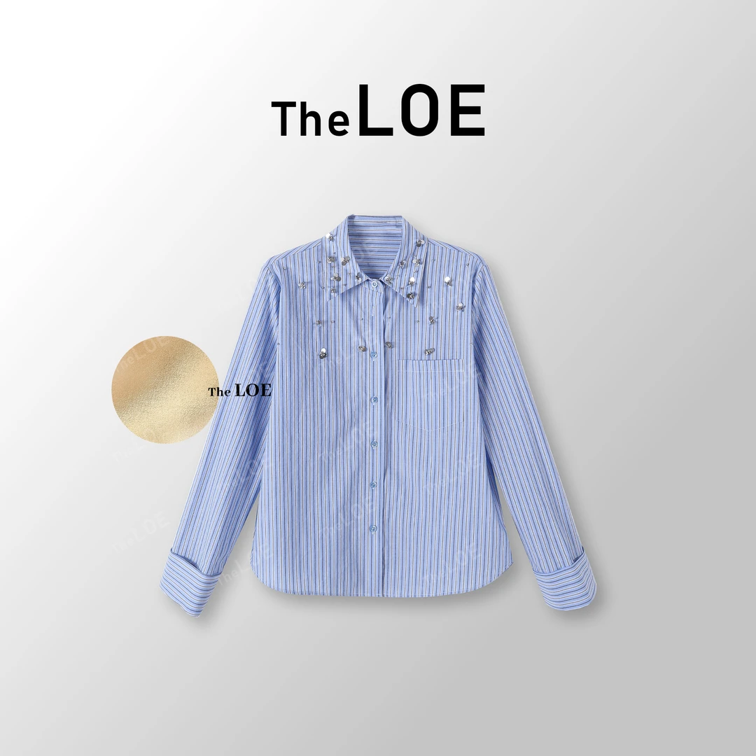TheLOE/【蓝调时刻】百分百棉 气质翻领条纹衬衫#02.11C-G3632