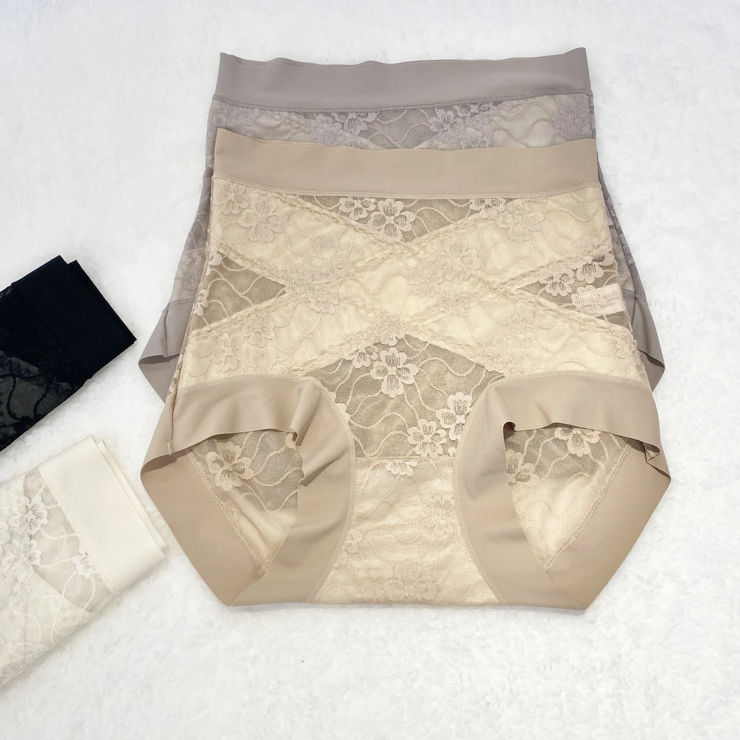 高腰蕾丝无痕交X收腹内裤提臀薄款透气塑身内裤女-1668