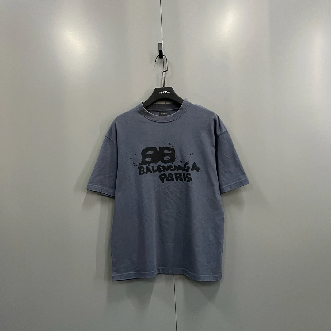 99新 Balenciaga/巴黎世家 c214涂鸦双B印花短袖 XS码