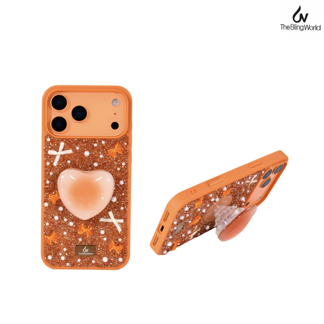 TheBlingWorld适用于iPhone17promax水钻爱心气囊一体支架手机壳