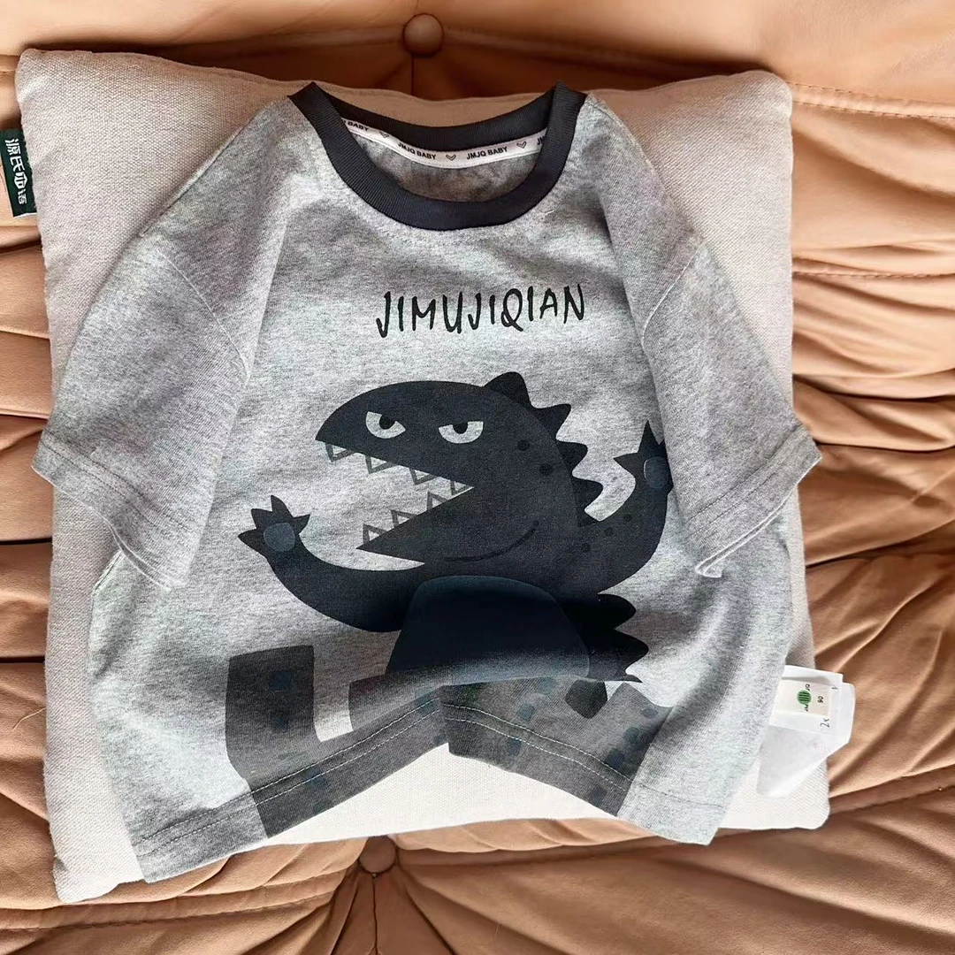 【JMJQ 201526】夏季新款灰色百搭撞色领小怪兽短袖时尚圆领休闲T恤