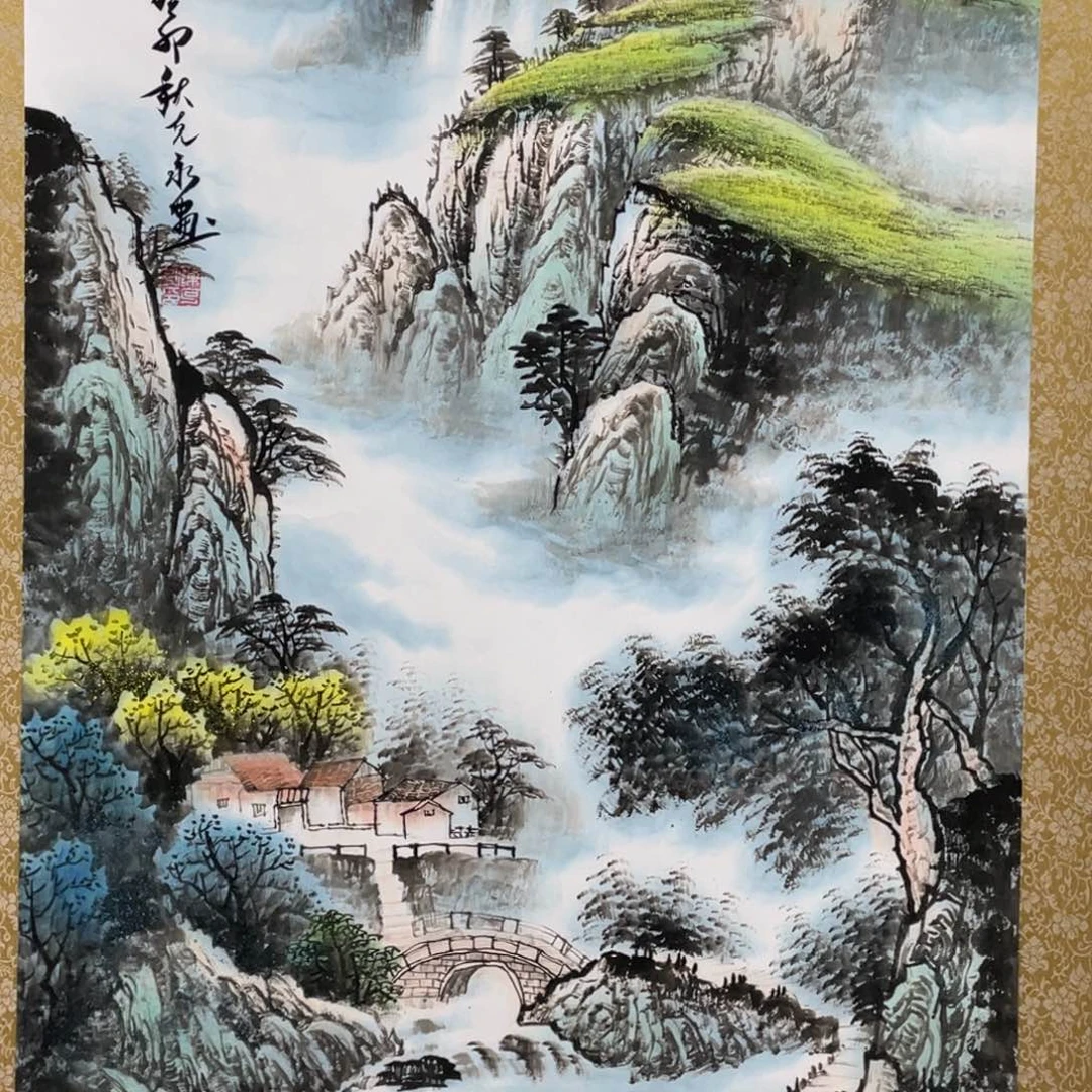 国画手绘带装裱和运险w