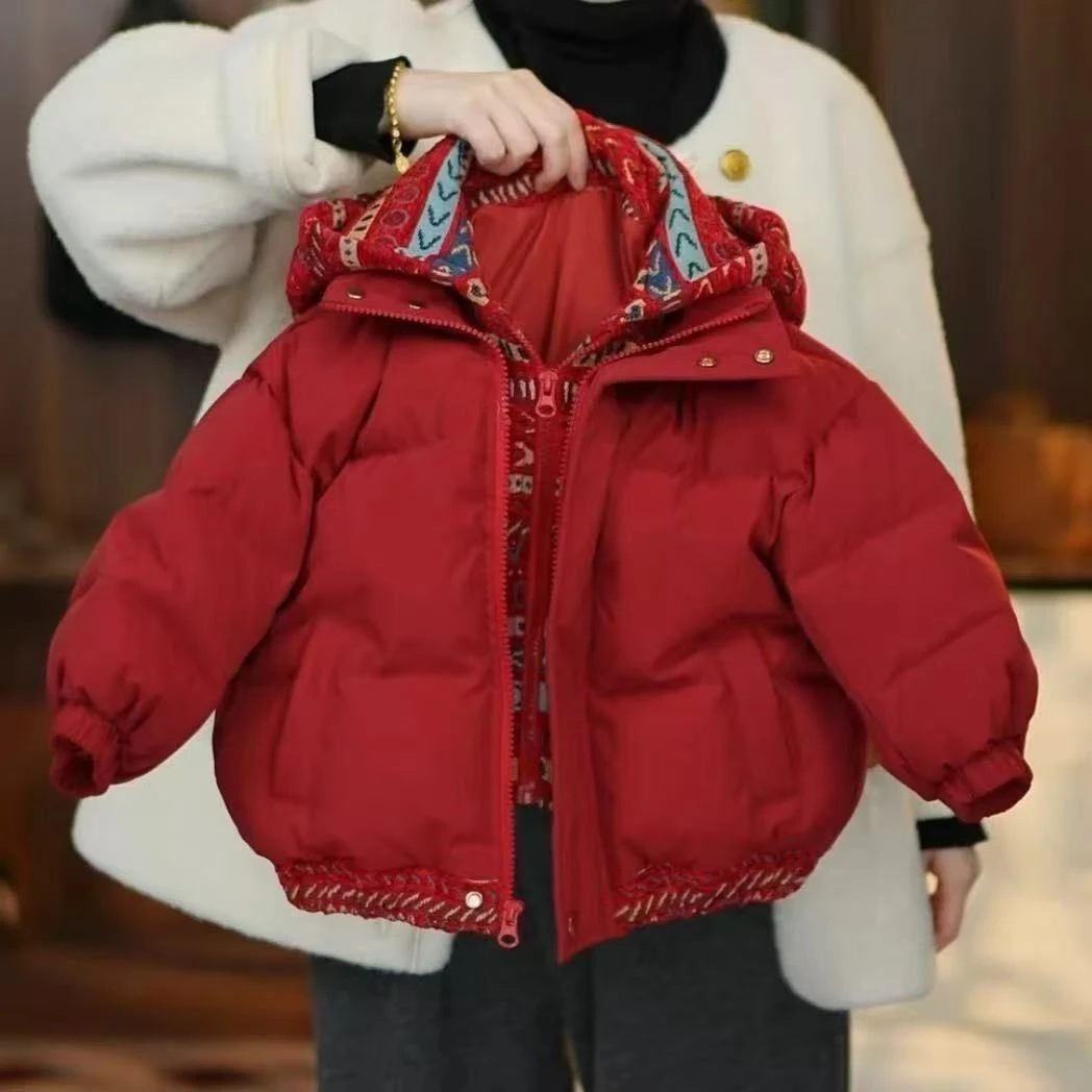 新疆包邮儿童红色新款棉服冬季韩版外套男童女童冬装加厚宝宝棉衣