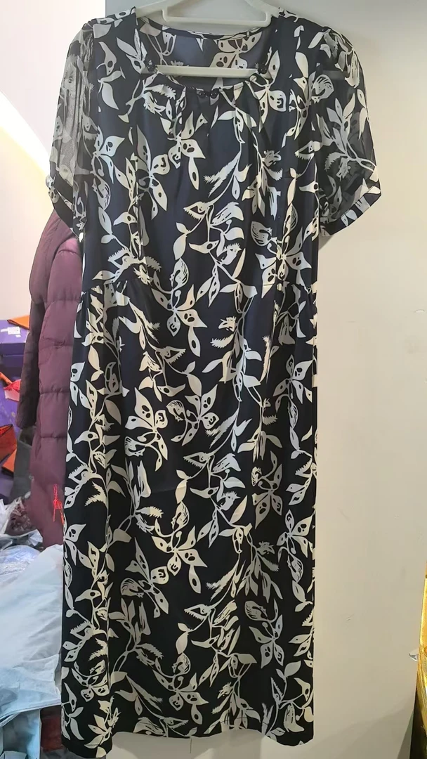 YUFEI/禹菲9081 气质中国风24472黑色花色连衣裙新中式V领夏季