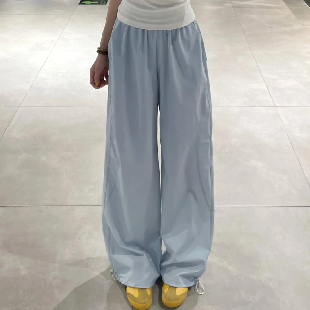 雪千羽美式速干工装裤女夏2025新款高腰宽松慵懒风阔腿直筒运动裤