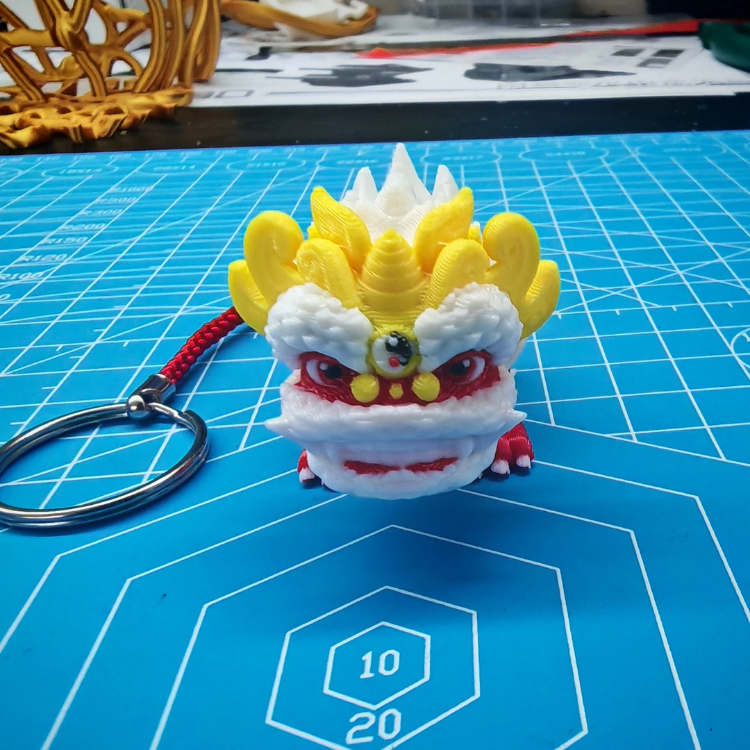 3D打印彩色醒狮！多色塑料材质，高度约3.6cm，适合钥匙、包包挂件！
