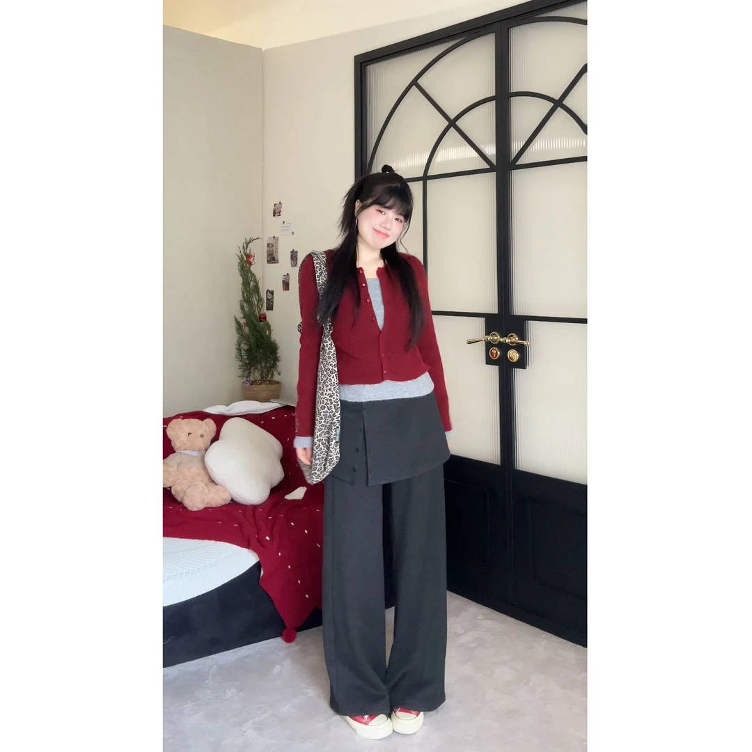 米米子“妮式叠穿”定制假两件毛衣打底休闲秋季显瘦长袖针织上衣女