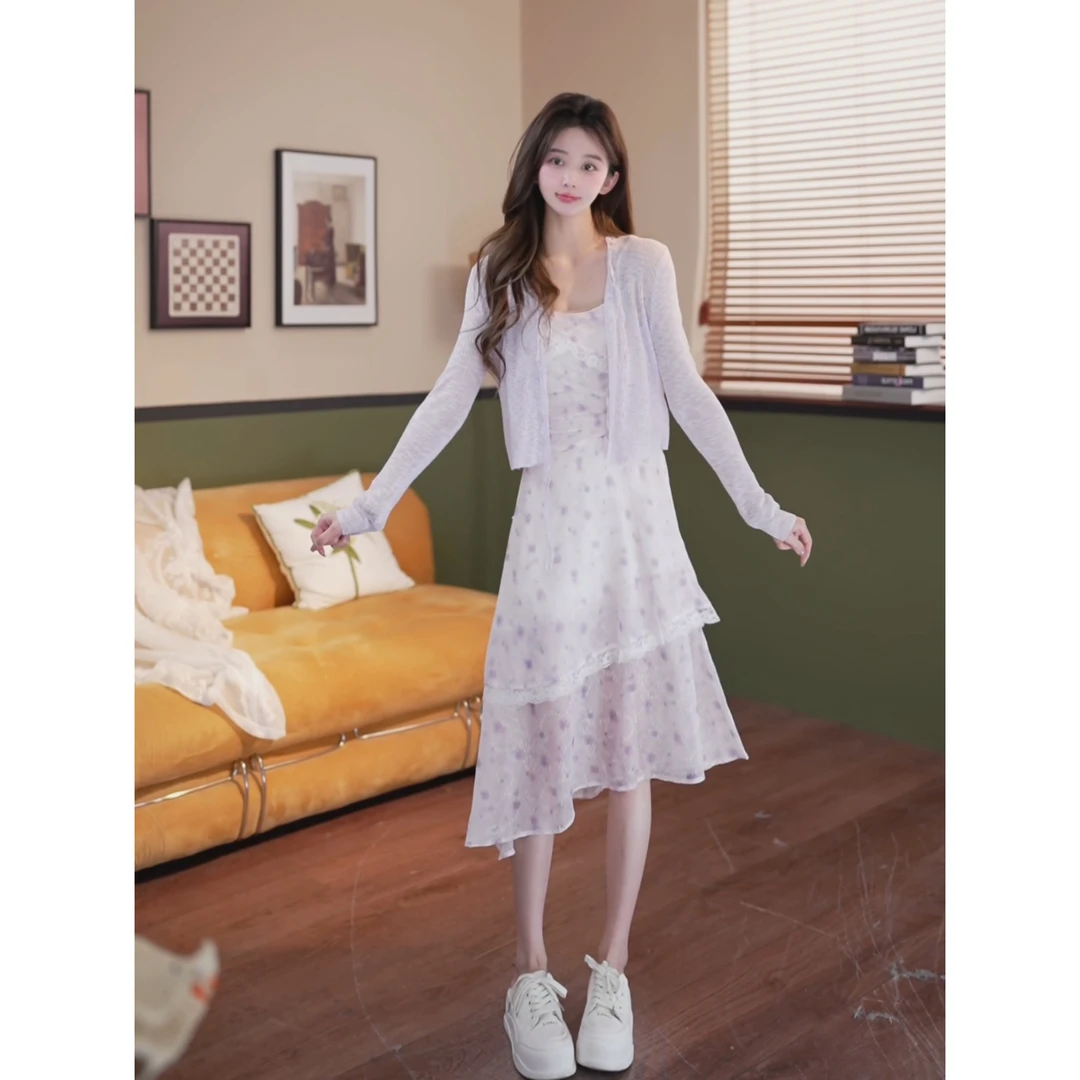 余紫绮【甜美风】高级感穿搭开衫+连衣裙两件套装ZO1217184