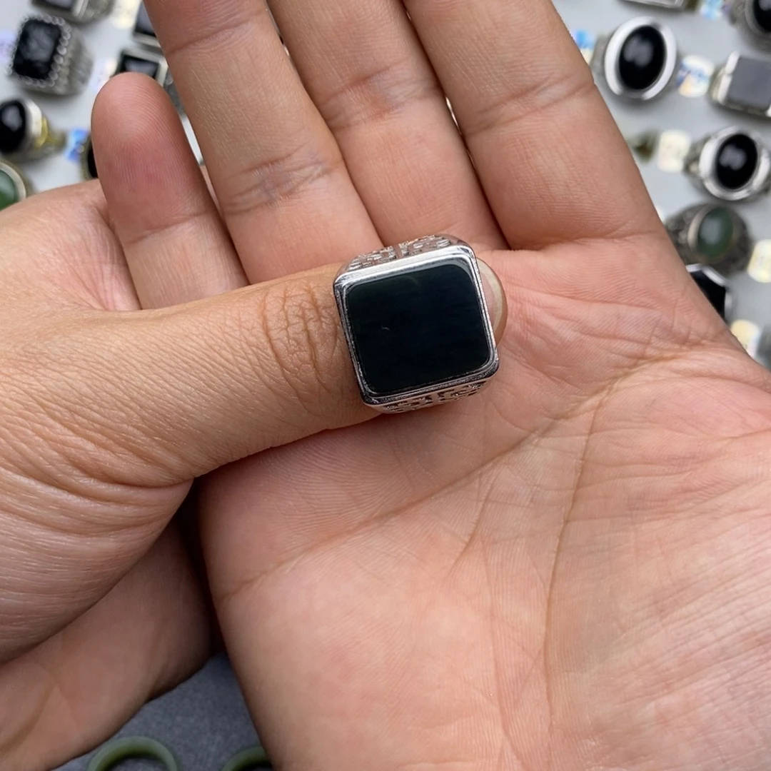 6***5和田玉银S925镶嵌戒指