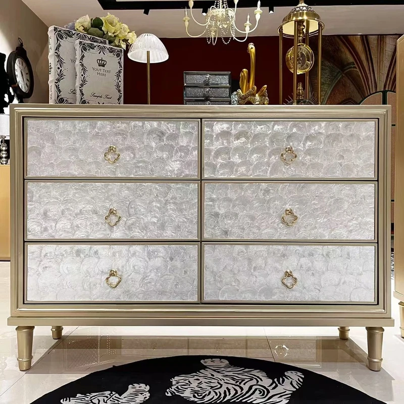 【喜悦家具】YR 轻奢实木811#贝壳六斗柜/香槟金120*40*85