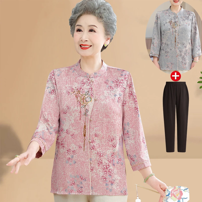 奶奶夏装上衣女七分袖中老年人妈妈新中式春夏季开衫老太太衣服