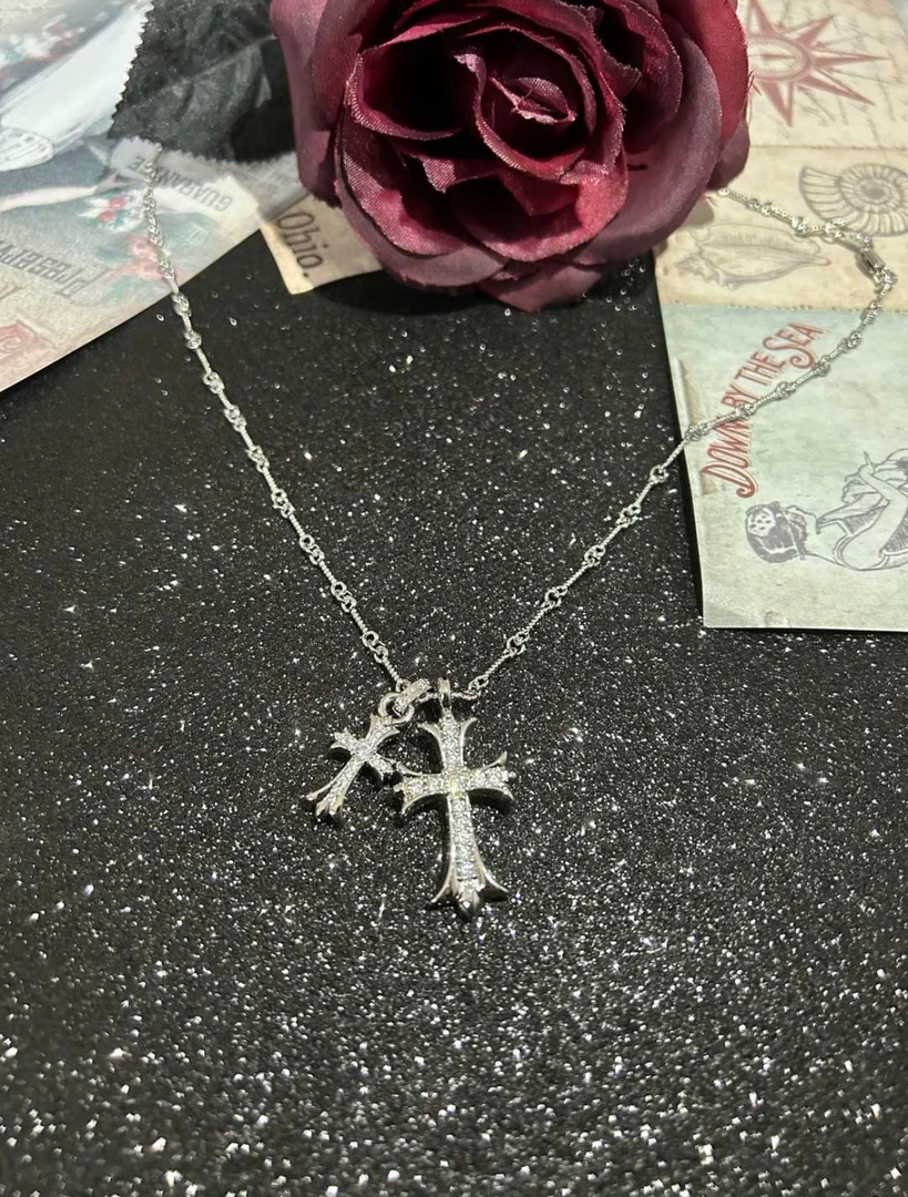 铜合金项链 【老梵专属】奶白色双十字架项链个性小众气质轻奢时尚