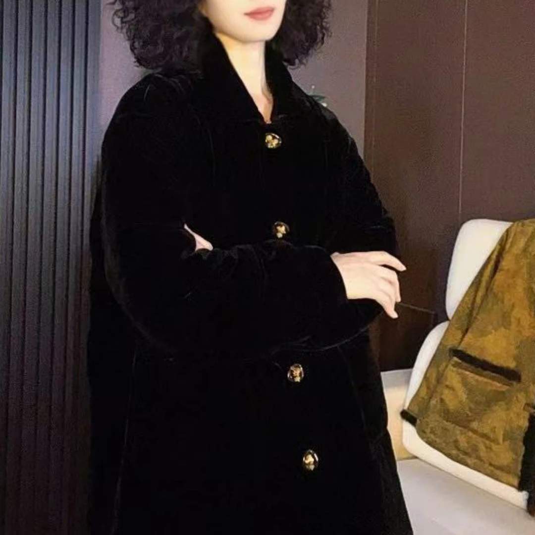 冬季加棉保暖中长款新款外套黑色加厚水貂皮草