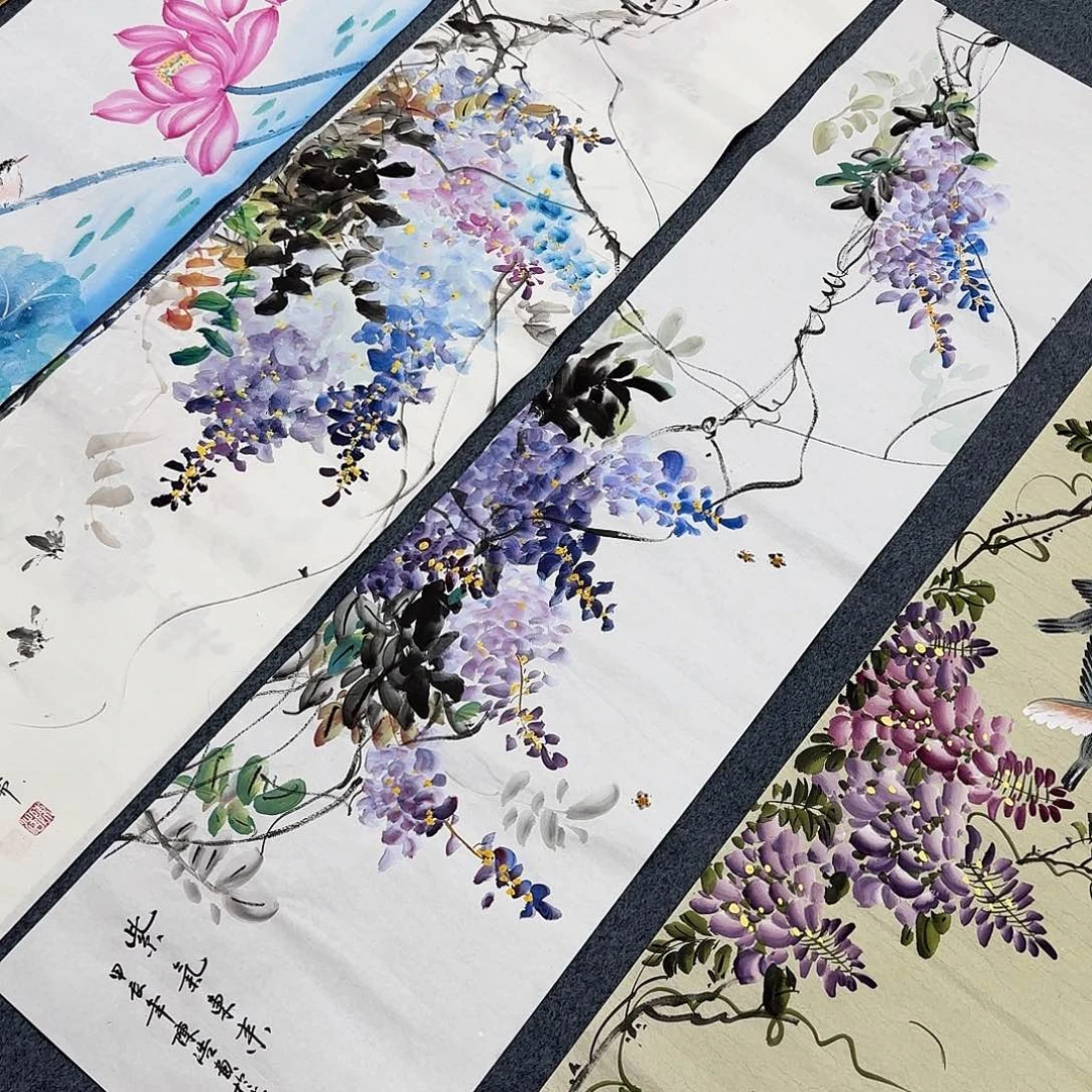 国画尺寸35X140手绘作品 