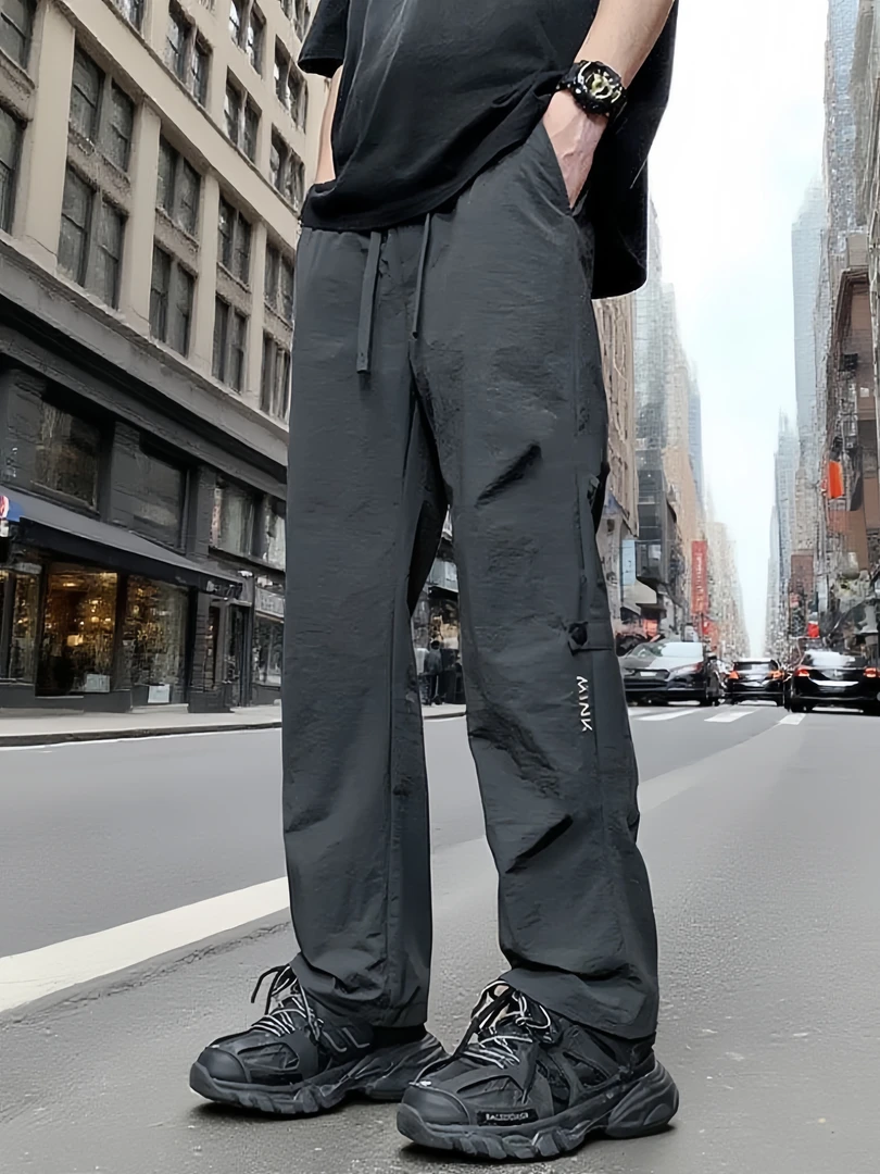 夏季新款薄款伞兵裤男款裤子阔腿冰丝休闲裤宽松直筒工装长裤