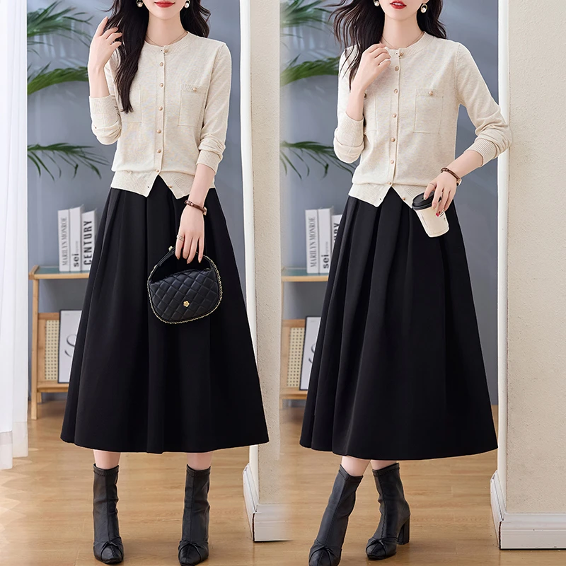 两件套装2025秋季新款气质时尚针织半身裙小香风春秋显瘦长袖洋气