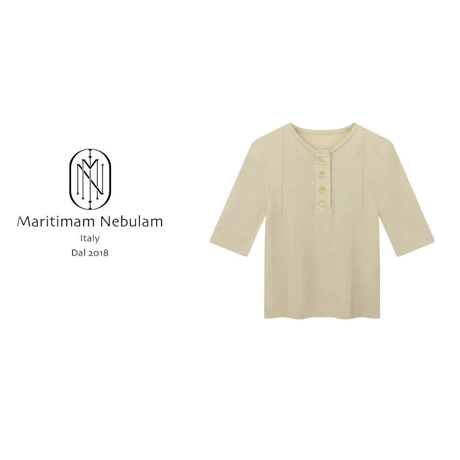 MN上新圆领纽扣上衣半袖毛针织衫SZ958