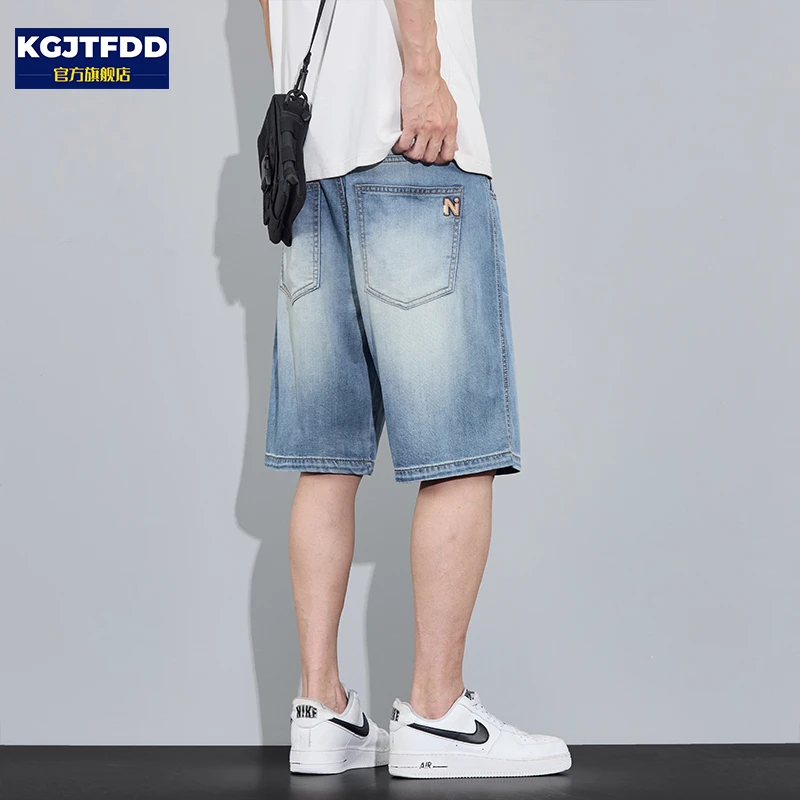 天丝牛仔短裤男士夏季薄款透气凉感潮流百搭宽松直筒休闲五分中裤