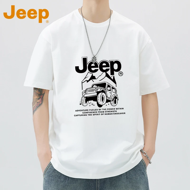 JEEP吉普高端短袖t恤男夏季新款时尚潮牌纯棉五分高级感男装上衣