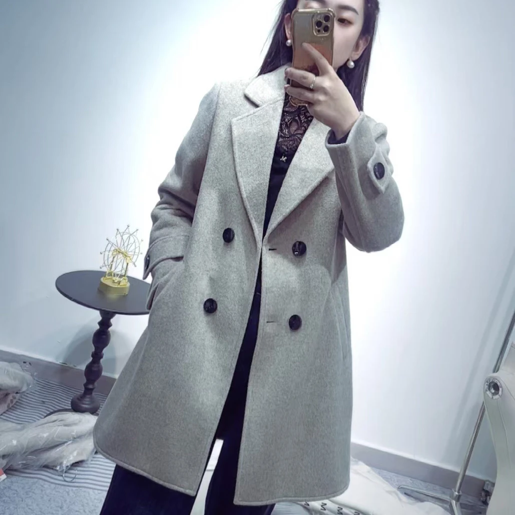 新款双面绒大衣时尚修身显瘦25815中长款