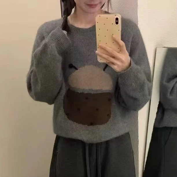 【小瓢虫】秋冬休闲风时尚圆领常规袖毛衣上衣瓢虫提花女宽松7025