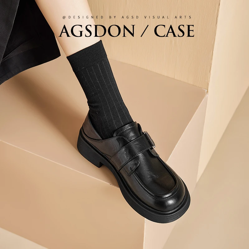 奥古狮登厚底乐福鞋女2025爆款百搭黑色英伦风jk休闲通勤小皮鞋女