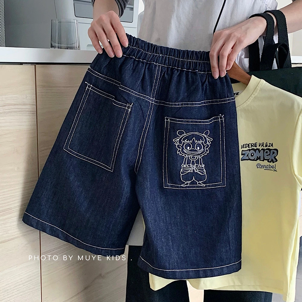 kkmy7757 童装男女童韩版a类卡通刺绣牛仔中裤服饰
