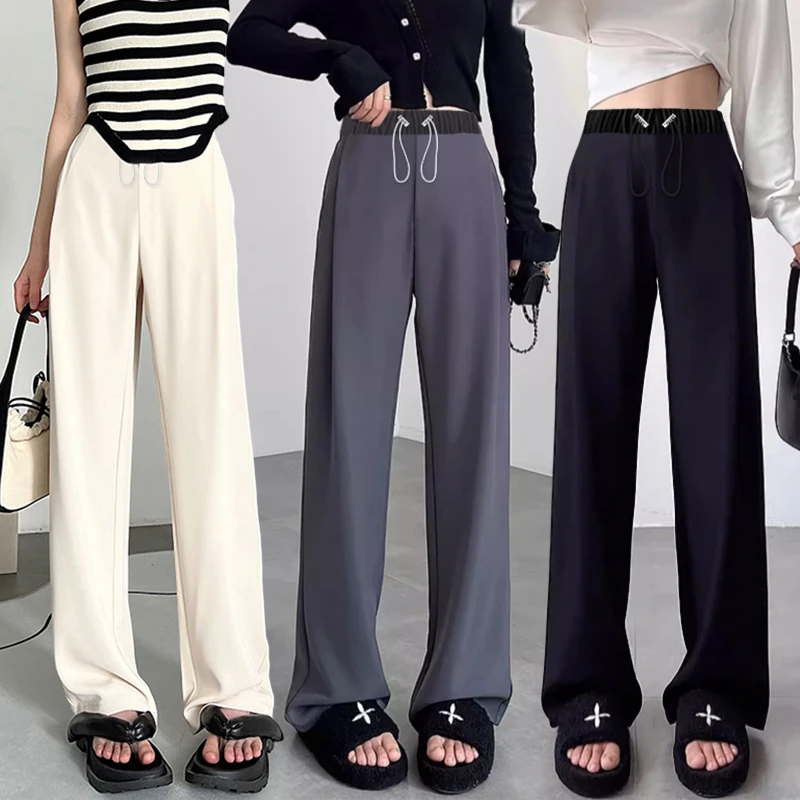 春夏孕妇阔腿裤新款抽绳纯色直筒拖地裤宽松舒适休闲长裤
