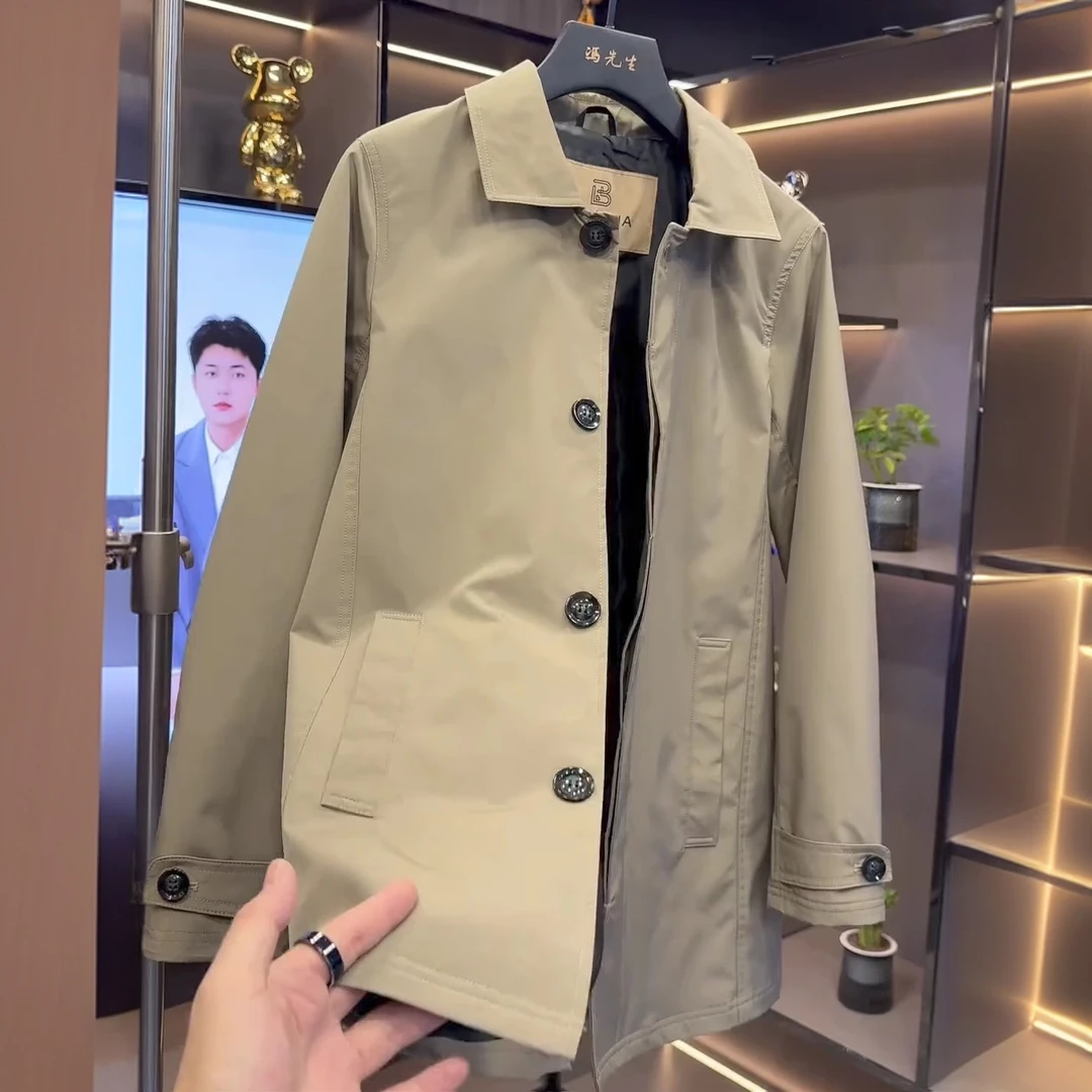 2025秋季新款男士中长款翻领风衣韩版潮流时尚百搭商务休闲外套男
