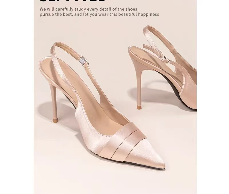 SLFVVVE包头凉鞋2025夏季新款高跟鞋细跟尖头法式气质不累脚单鞋